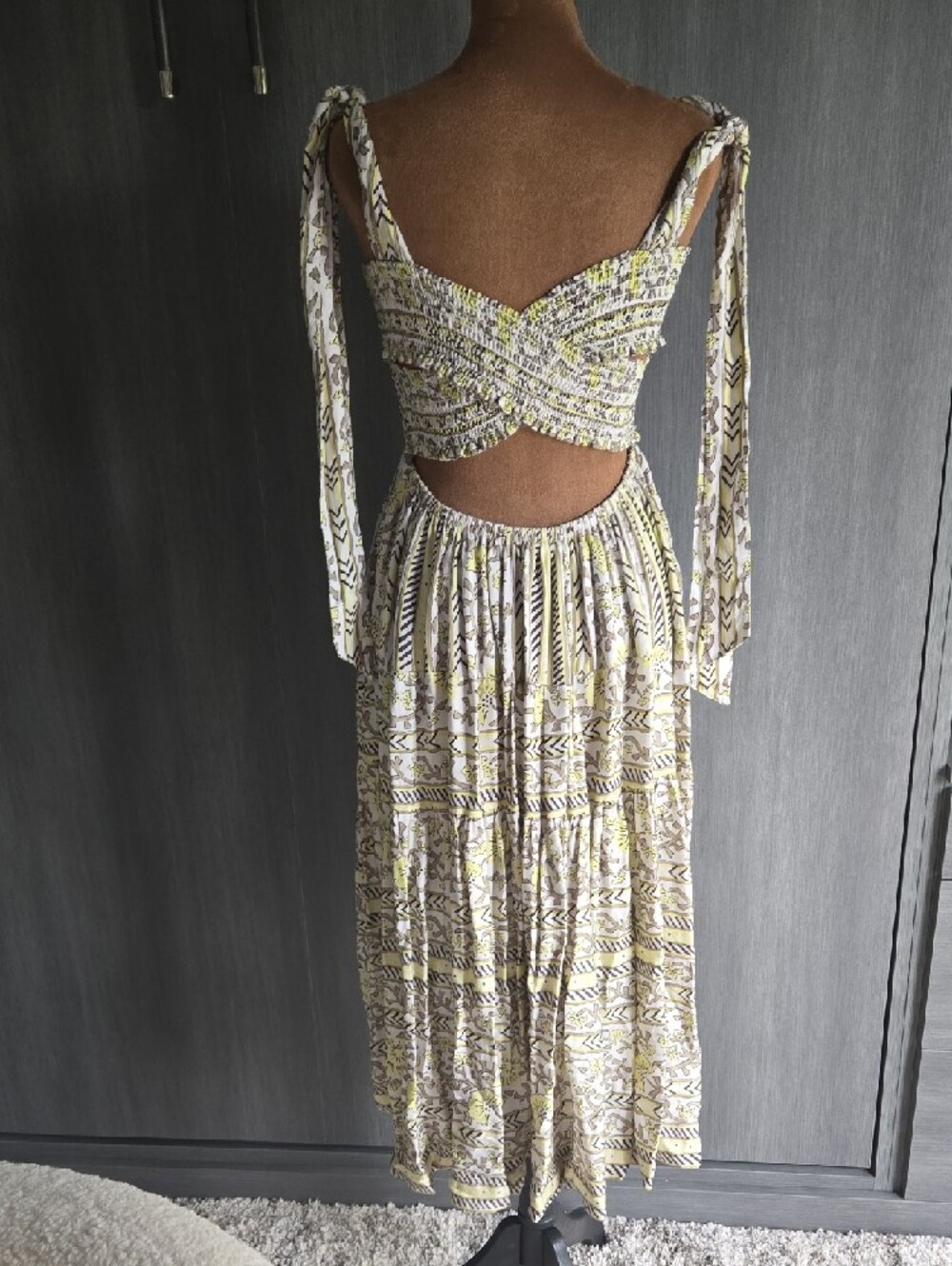 Tiered Smocked Maxi Dress in Pale Yellow Floral - Picture 2 of 2
